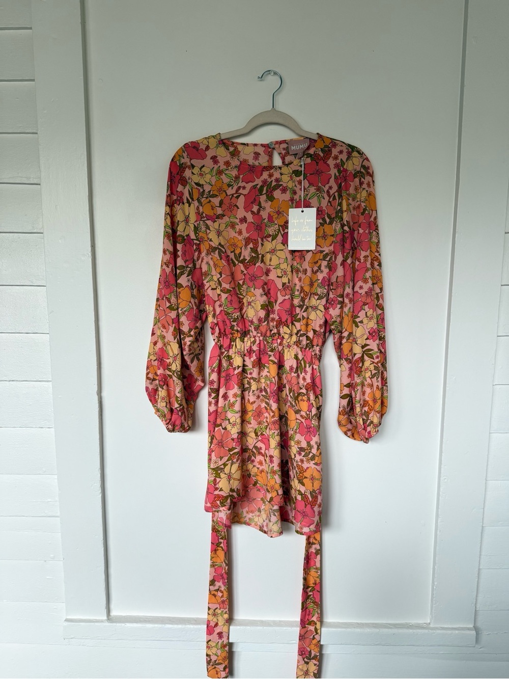 Show Me Your MuMu Pink & Yellow Floral Tie-Back Mini Dress